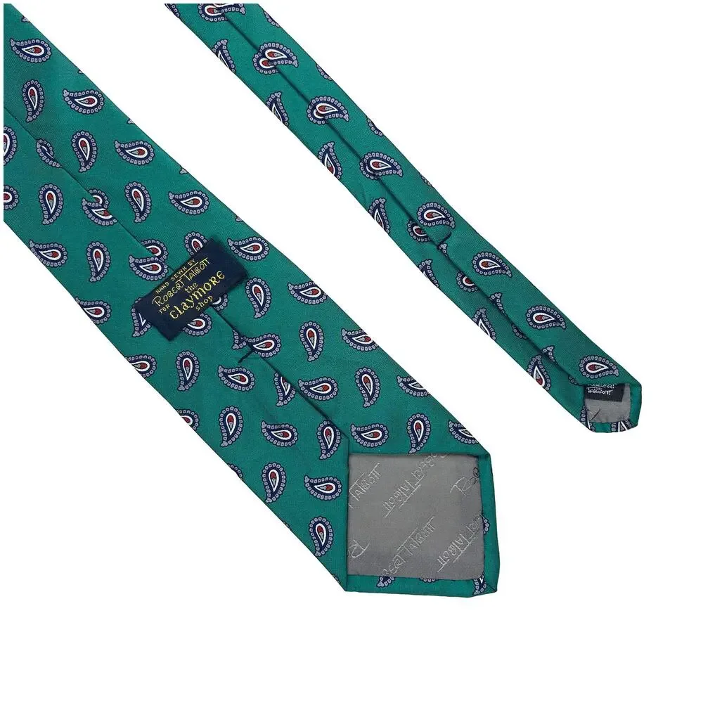 Robert Talbott Silk Tie Men Green Paisley Claymore Shop Hand Sewn USA